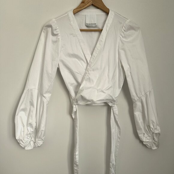 White poplin wrap blouse top - Picture 1 of 4